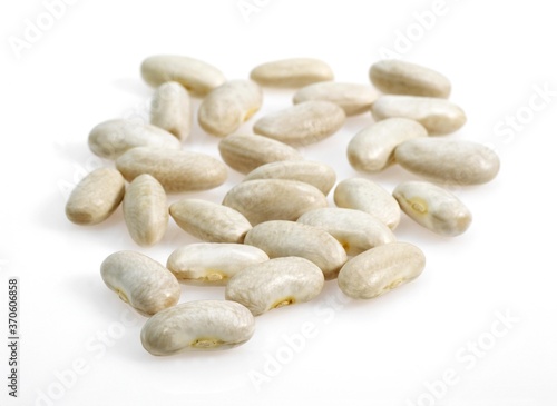 Photography French Beans called Mogette de Vendee, phaseolus vulgaris, Beans against White B