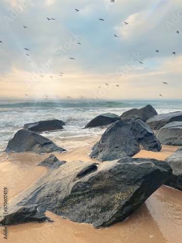 Rocks in Atlantic Ocean with birds