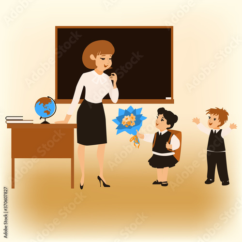 Back to School. Vector, Illustration concept showing children attend class after holiday. Suitable for landing page, ui, web, app intro card, editorial, flyer, and banner.