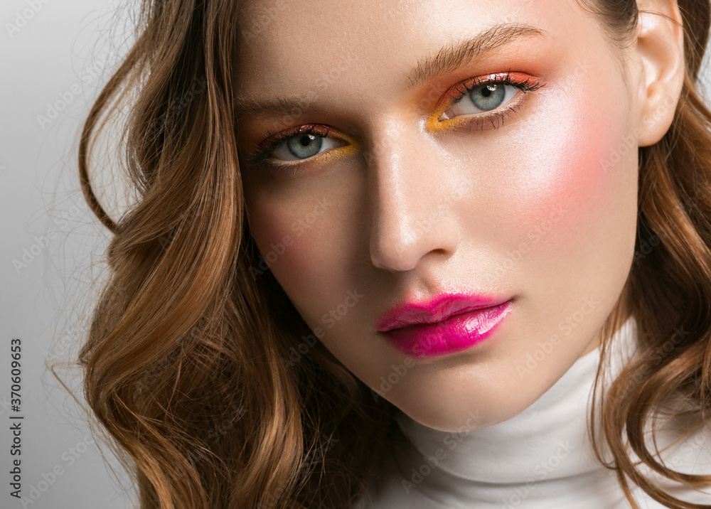 Coorful make up woman fashion beauty hairstyle close up face portrait Coorful make up woman fashion beauty hairstyle close up face portrait