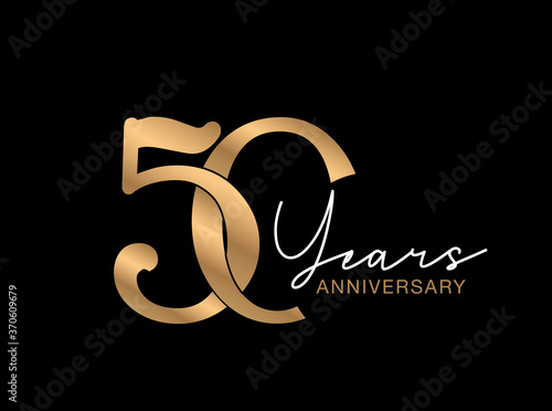 50 years anniversary gold logo.  50 years anniversary gold celebration card. 