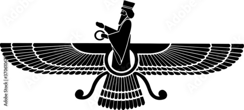 Zoroastrianism Faravahar symbol  - Faravahar vector illustration - symbol for Zoroaster religion
