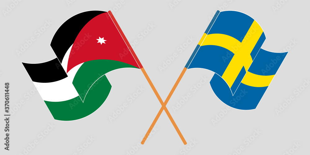 Crossed and waving flags of Jordan and Sweden Crossed and waving flags of Jordan and Sweden