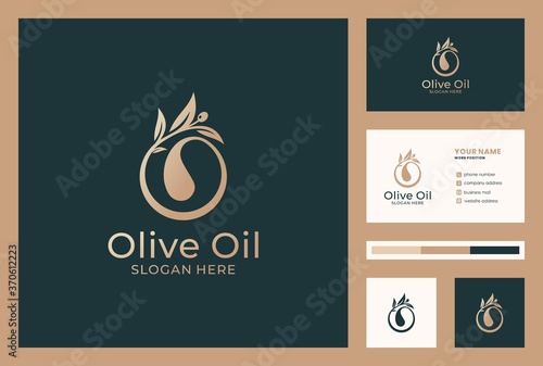 olive oil logo with business card design premium vector.