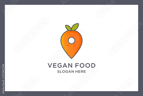 vegan food logo design. carrot, marker, pin, location consept.