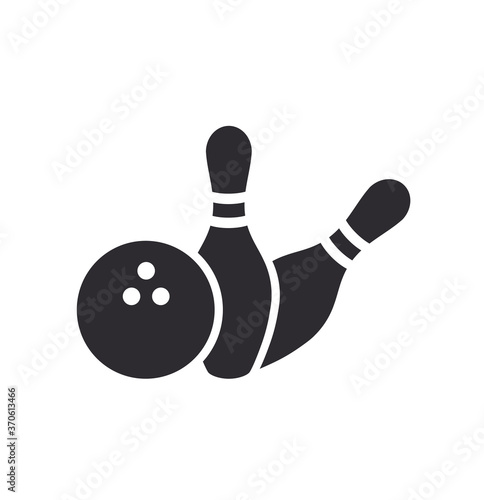 Bowling pins with ball icon. Bowling game. Bowling ball and pin icon. Simple icon skittles with ball. Logo template. Bowling club, tournaments. Sport icon. Transparent background.
