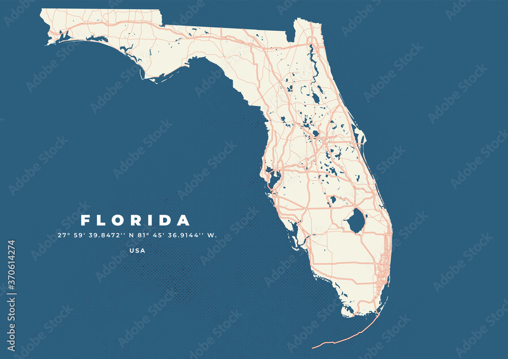 Florida map vector poster flyer - obrazy, fototapety, plakaty 