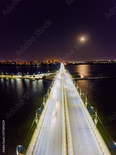 Night summer Voronezh, Chernavsky bridge and Massalitinov embankment, aerial view