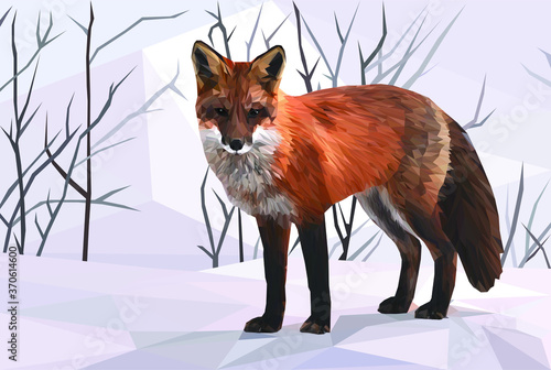 Low Poly illustration of a Red Fox with a background