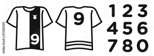 Soccer jerseys icon, football uniform, sports t-shirt with the number linear sign isolated on white background - vector illustration eps10. Football.