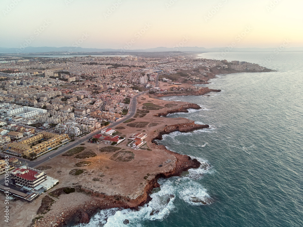 Aerial panoramic photo of Torrevieja cityscape. Spain