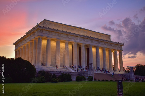 Lincoln Memorial illuminated at dusk in Washington, D.C.