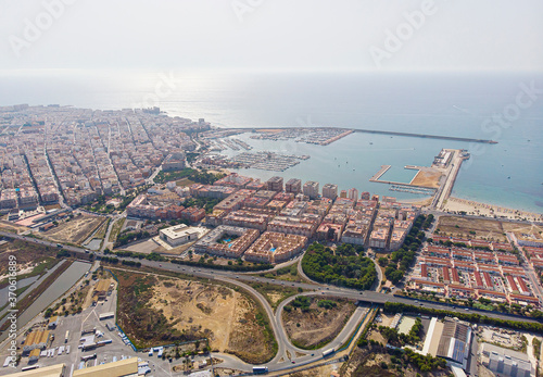 Aerial photo of Torrevieja cityscape during sunrise. Costa Blanca, Spain