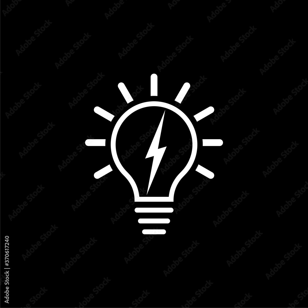 Light bulb with lightning symbol icon isolated on dark background Light bulb with lightning symbol icon isolated on dark background
