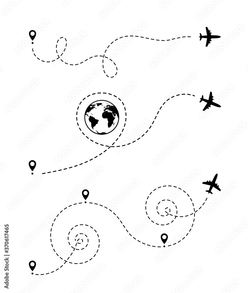 Airplane Track to Point. Line Way or Air Lines Path Airplane Track to Point. Line Way or Air Lines Path