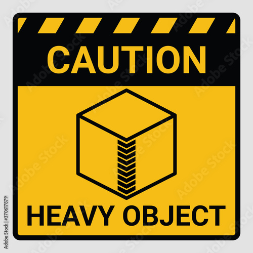 Caution heavy object two persons lift required symbol. Vector illustration of weight warning or beware sign cardboard isolated on gray Background. Label can be use on a box or packaging