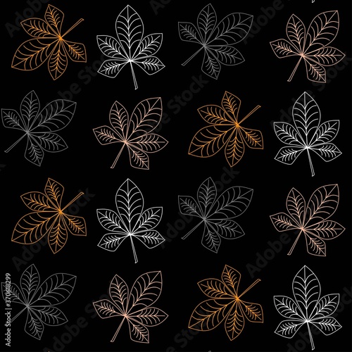 Autumn pattern with colorful strokes of chestnut leaves. Design of wrappers, textiles, boxes. Glow effect. Seamless Colorful Autumn Leaves Background   Chestnut leaves pattern in abstract styleVector photo