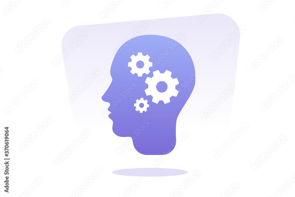 Human heads silhouette with cogwheels or gear mechanism. Artificial intelligence, creative workshop, potential development. Isolated modern flat vector illustration Human heads silhouette with cogwheels or gear mechanism. Artificial intelligence, creative workshop, potential development. Isolated modern flat vector illustration