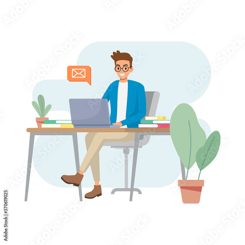 A man working at a company or a student taking a lecture