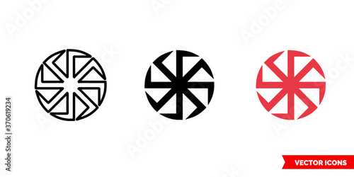 Kolovrat slavic symbols icon of 3 types color, black and white, outline. Isolated vector sign symbol.