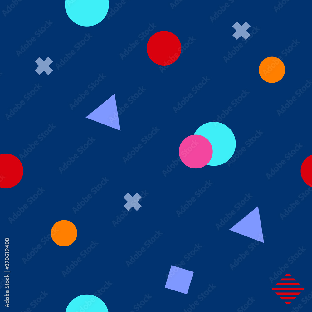 Abstract seamless colorful pattern in trendy memphis style. Background for printing brochure, poster, vintage textile design, cover, banner. Retro 80's - 90's style. Eps 10 vector illustration.