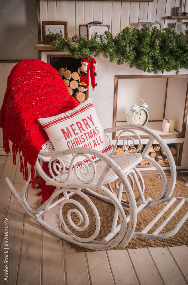 Merry Christmas and Happy Holidays. fireplace in comfortable