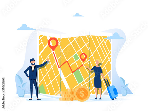 GPS navigation service application. Business investment and money savings cliparts set. Fees and funding, maps