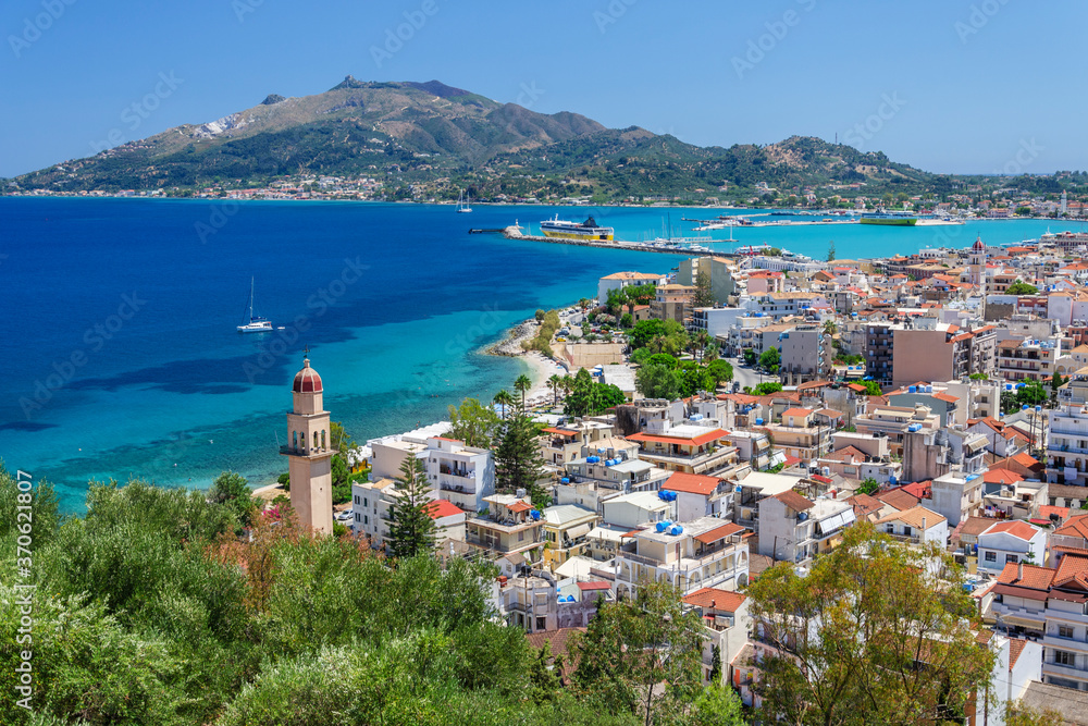 Fototapeta premium Picturesque panoramic landscape of Zakynthos town. Zakynthos island on Ionian Sea is situated on the west of Greece.