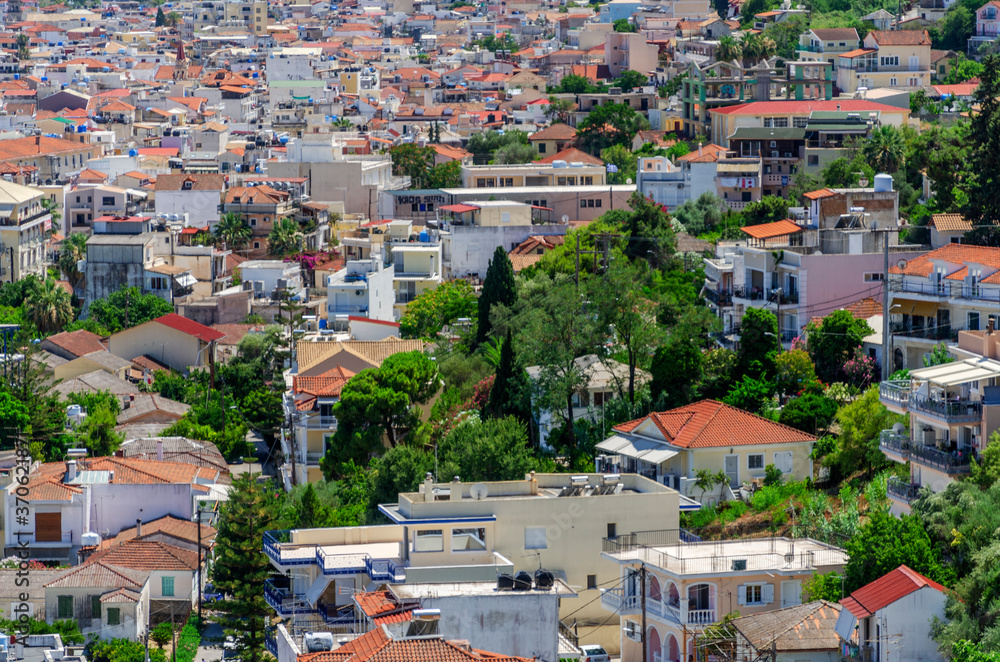 Picturesque panoramic landscape of Zakynthos town. Zakynthos island on Ionian Sea is situated on the west of Greece.