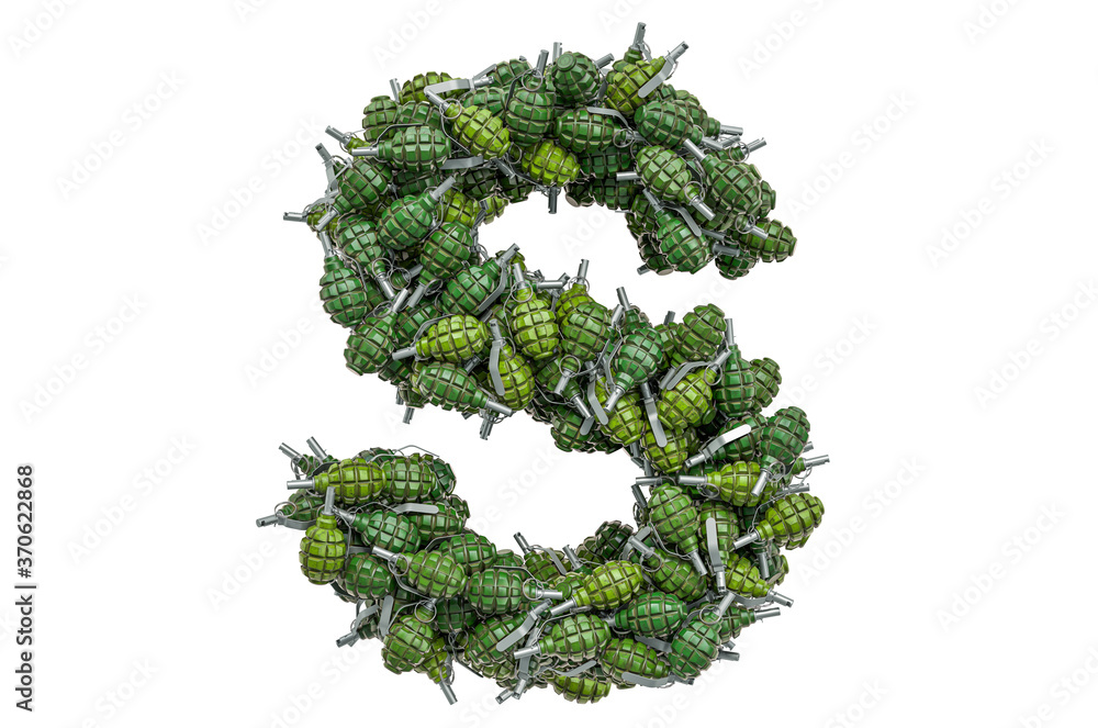Letter S from hand grenades, 3D rendering