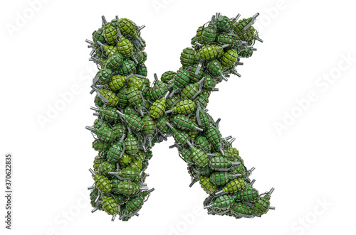 Letter K from hand grenades, 3D rendering