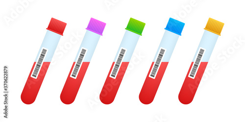 Test tubes icon with long shadow. Blood test tubes silhouette. Vector stock illustration.