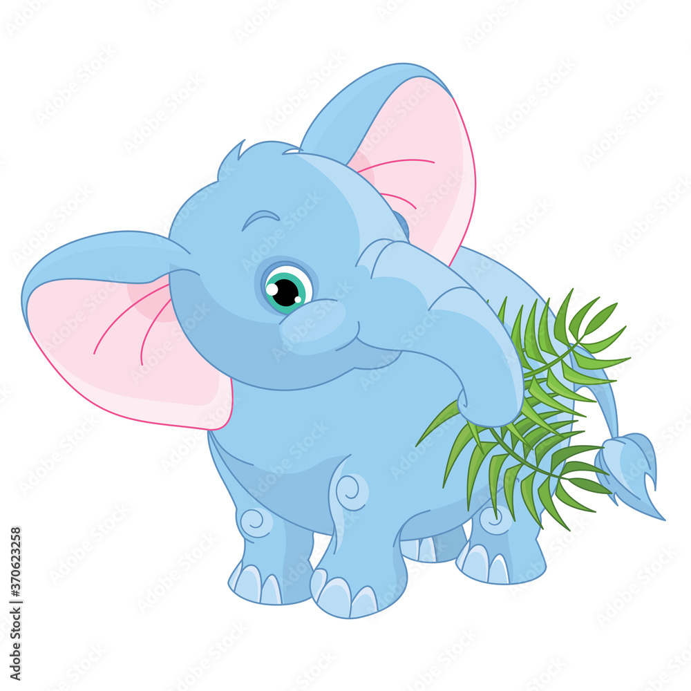 Fototapeta premium Baby elephant with tropical leaves