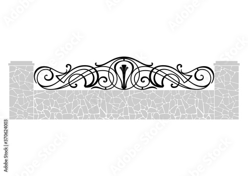 Wrought iron fence. Metal antique ornament vector illustration. Ironwork concept. Forged decor.
