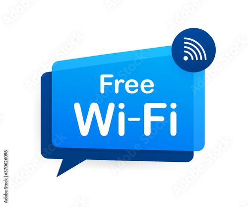 Free wifi zone blue icon. Free wifi here sign concept. Vector stock illustration.