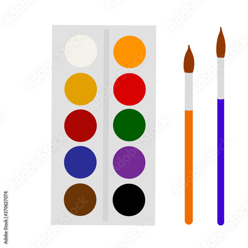 Painting tools for school:brush and watercolor pallette. Vector