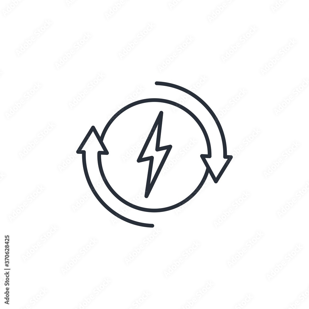Arrow in a circle and an energy sign. Recharge. Vector icon isolated on white background. Arrow in a circle and an energy sign. Recharge. Vector icon isolated on white background.