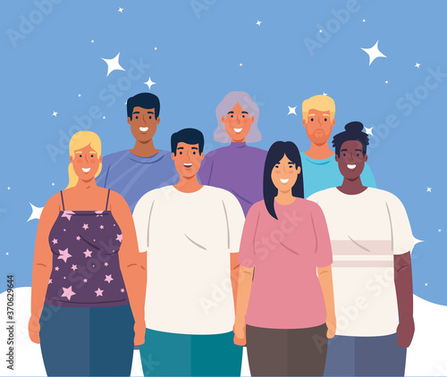 multiethnic group of people together, women and men diversity and multiculturalism concept vector illustration design