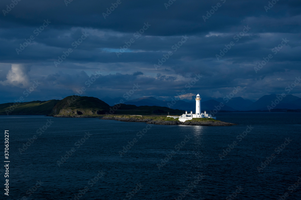 Musdile Lighthouse Island photographed in Scotland, in Europe. Picture made in 2019.