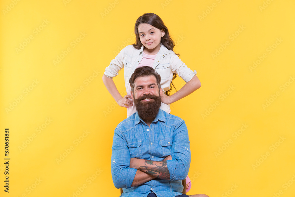 Obraz premium Father and happy little daughter having fun, family values concept