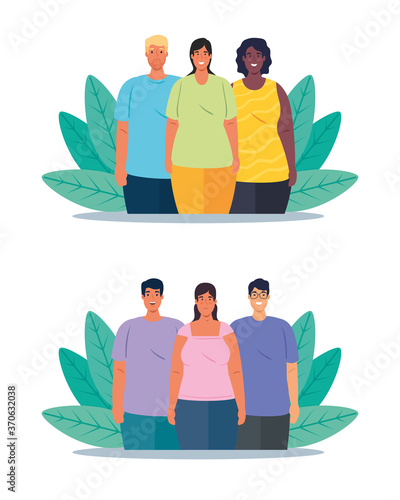 set scenes of multiethnic people, cultural and diversity concept vector illustration design