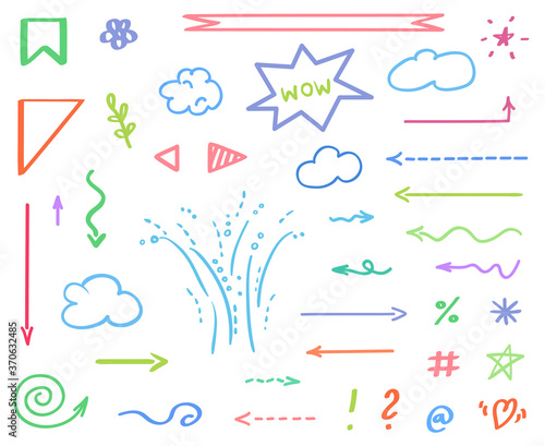 Colored elements on white. Set of different signs. Abstract symbols for design
