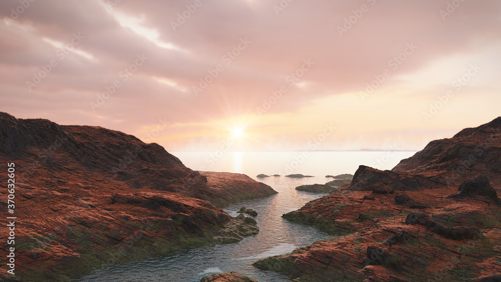 life on ancient Mars, liquid water and thriving simple lifeforms in early Mars landscape, Jezero crater river mouth life on ancient Mars, liquid water and thriving simple lifeforms in early Mars landscape, Jezero crater river mouth