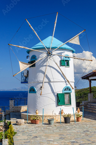 Traditional greek windmill on Zakynthos island on Ionian Sea, Greece.