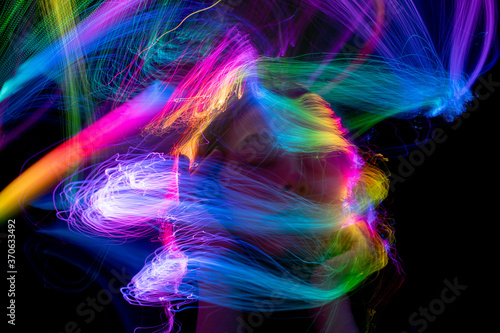 light painting portrait, new art direction, long exposure photo without photoshop, light drawing at long exposure photo