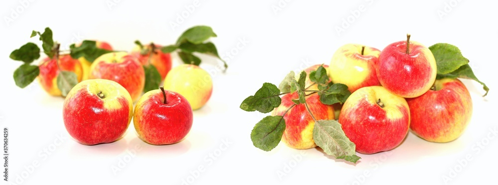 Yellow apples with red side isolated on white background.