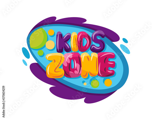 Kids zone. Children playground game room or center emblem. Playroom banner for children play zone. Kid entertainment camp poster. Toys fun playing zone, games party and play area poster