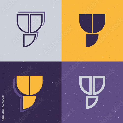 Letter Y stencil logo set.