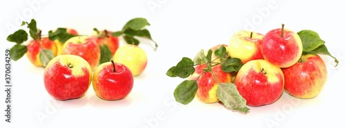 Yellow apples with red side isolated on white background.