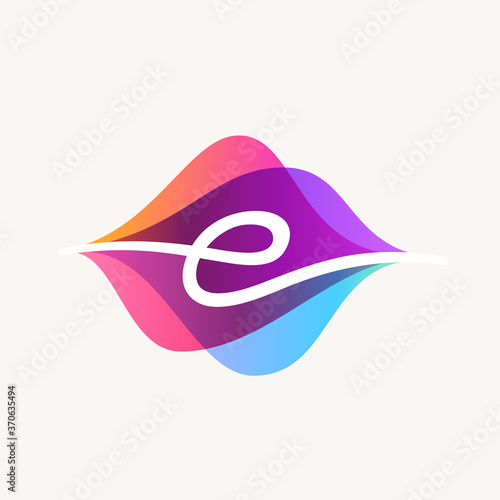Letter E with transparency sound waves logo design concept.